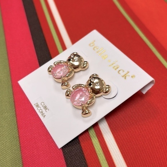 Brand New Bella Jack Teddy Bear Post Earring Gold Tone w/ Pink Stone - Picture 11 of 14